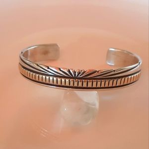 Silver and Gold Sunburst Cuff Bracelet